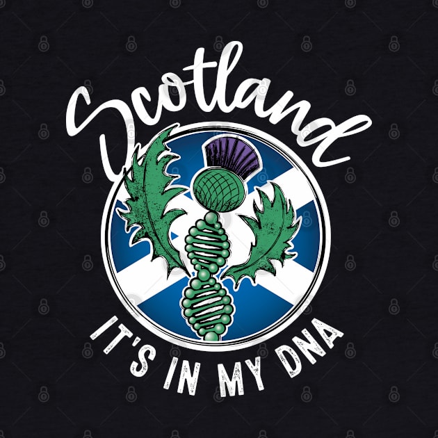 Scotland - It's in my DNA. Scottish thistle with a DNA strand on the flag of Scotland design by RobiMerch